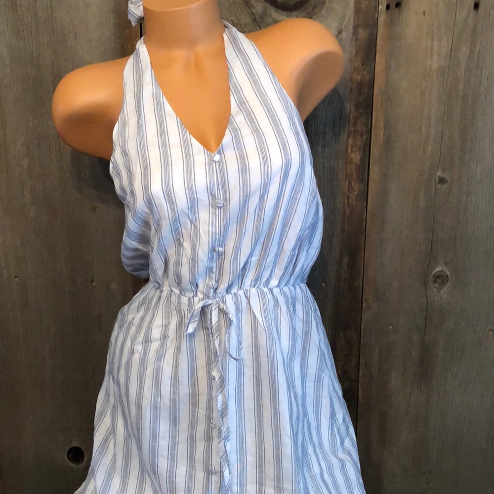 Gilli A Day At Sea Halter Dress in Blue White Stripe Size Medium